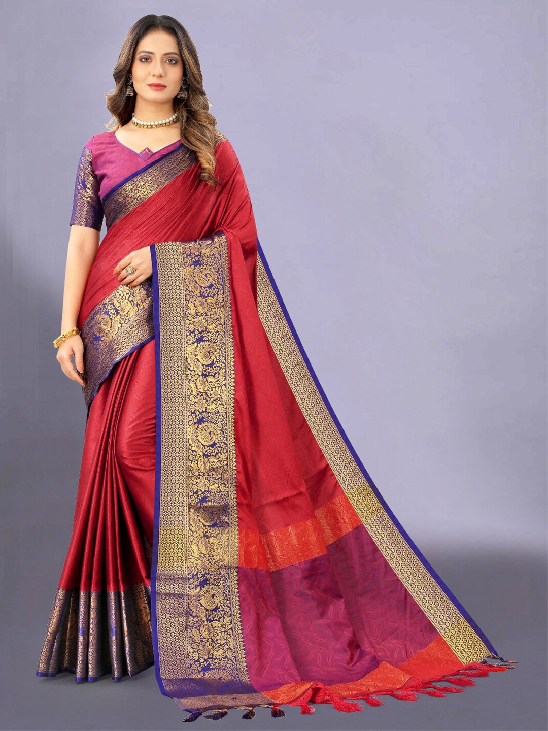 

VSaree Purple & Red Woven Design Zari Banarasi Saree