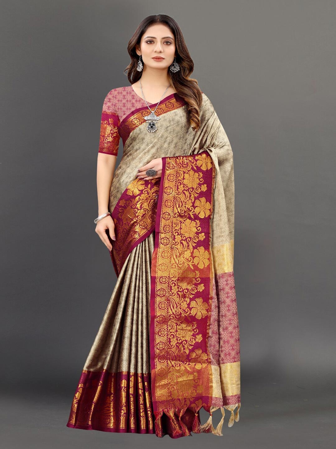 

VSaree Purple & Yellow Woven Design Zari Banarasi Saree