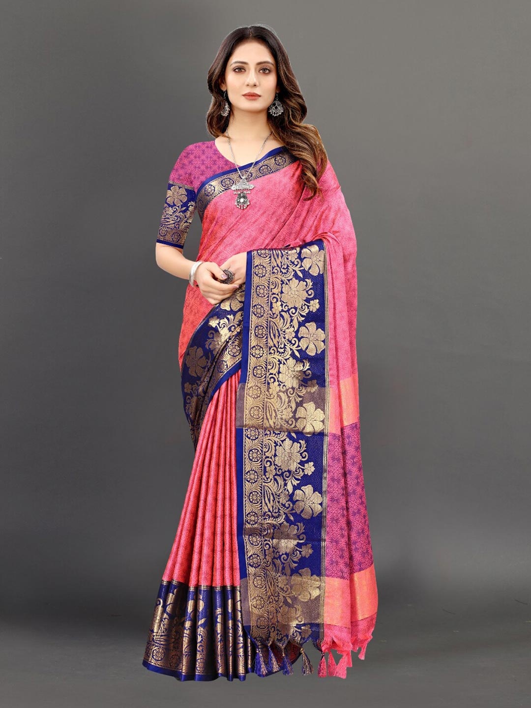 

VSaree Blue & Pink Woven Design Zari Banarasi Saree