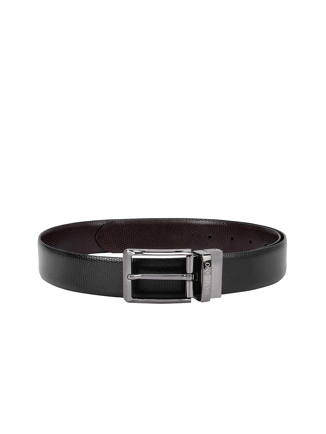 

Da Milano Men Black Reversible Textured Leather Belt