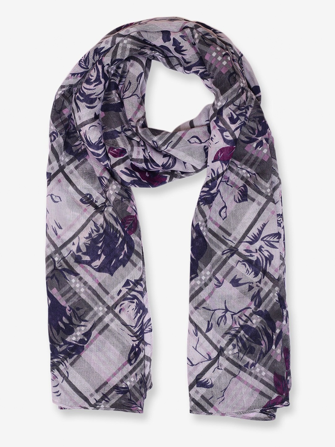 

Retrobelaa Women Grey & Blue Flora Printed Scarf