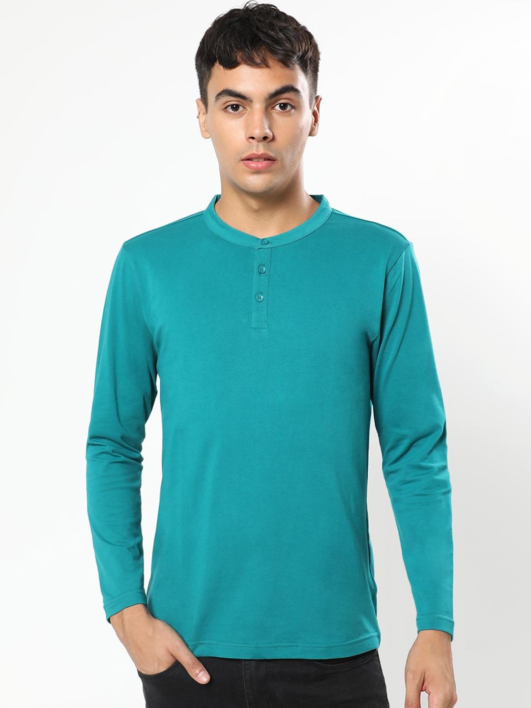 

Bewakoof Men Sea Green Henley Neck Pure Cotton T-shirt