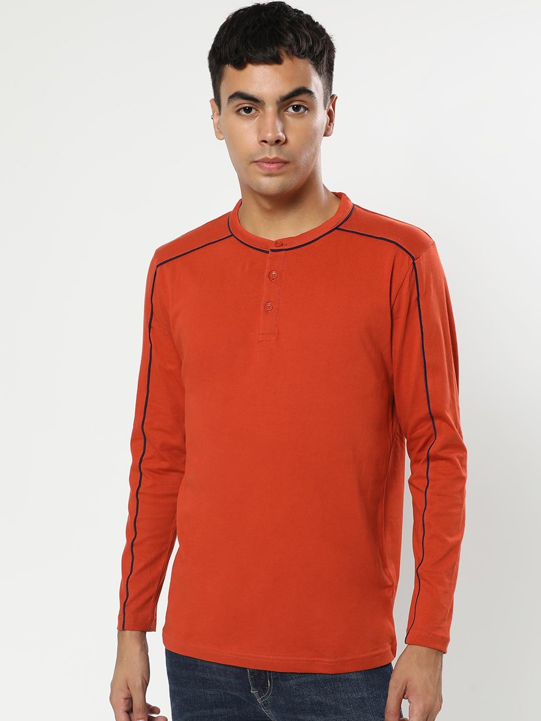 

Bewakoof Men Orange Henley Neck Pure Cotton T-shirt