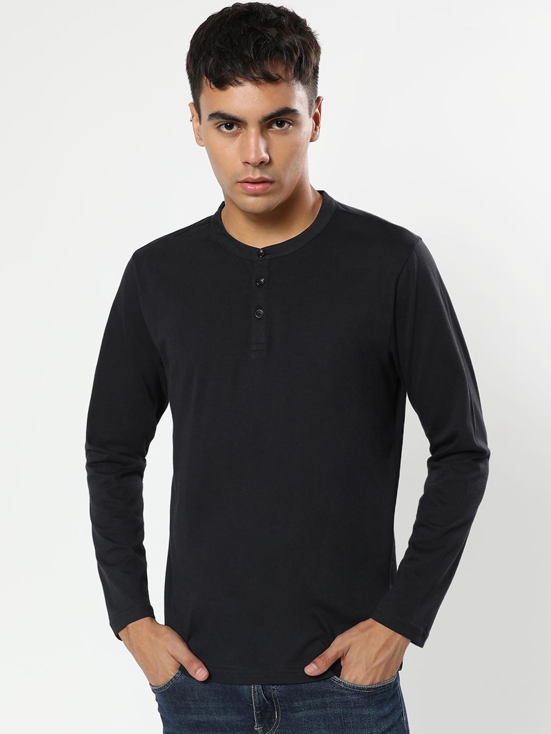 

Bewakoof Men Black Henley Neck Pure Cotton T-shirt