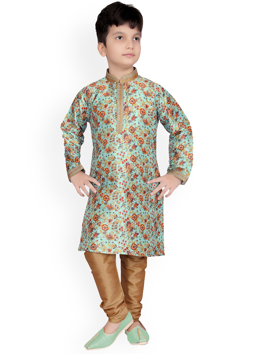 

KIDS FARM Boys Blue Floral Kurta with Pyjama