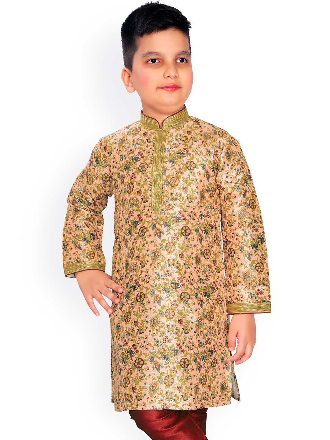 

KIDS FARM Boys Peach-Coloured Floral Printed Kurta with Pyjamas
