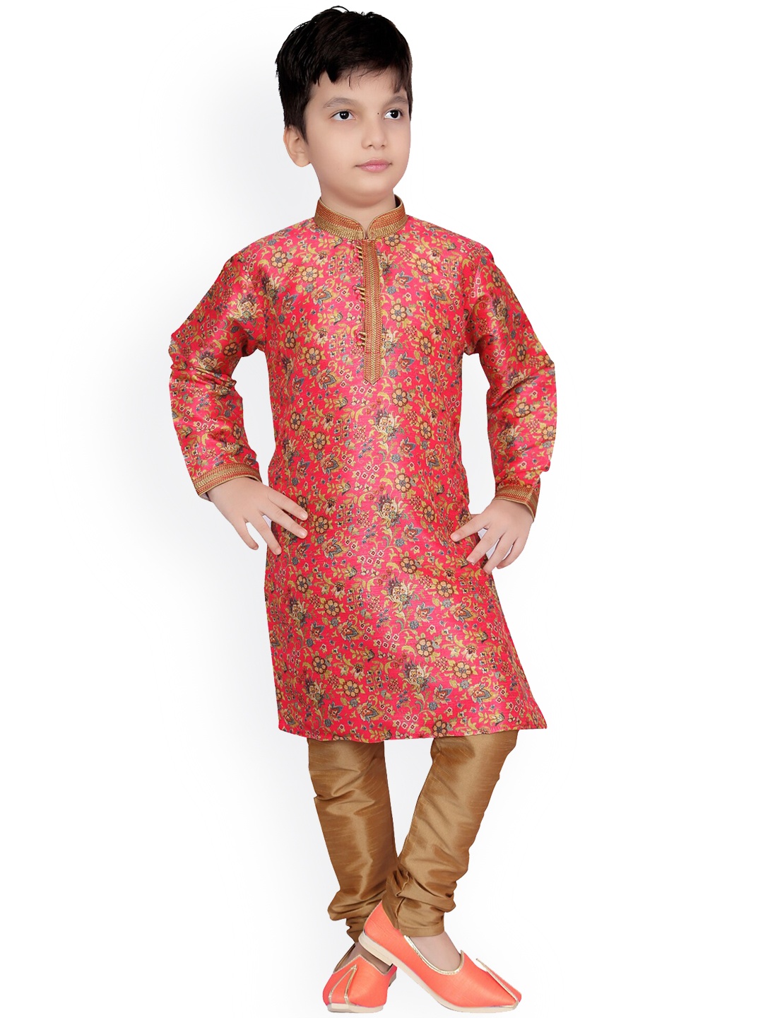 

KIDS FARM Boys Pink Floral Printed Kurta with Churidar