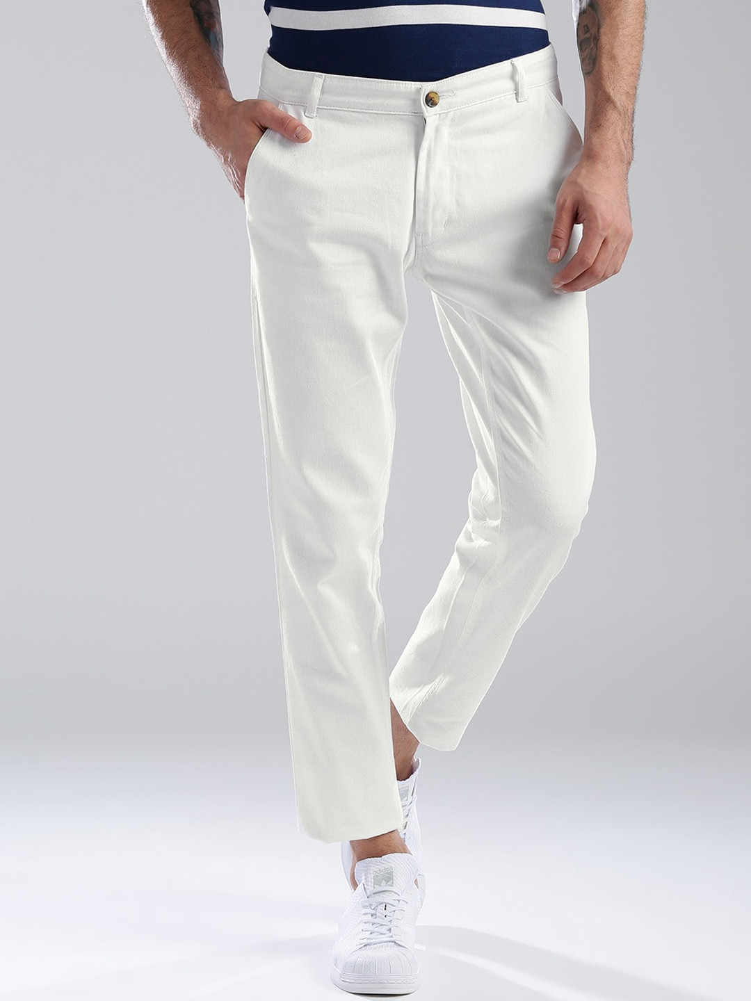

Hubberholme Men White Comfort Slim Fit Easy Wash Trousers