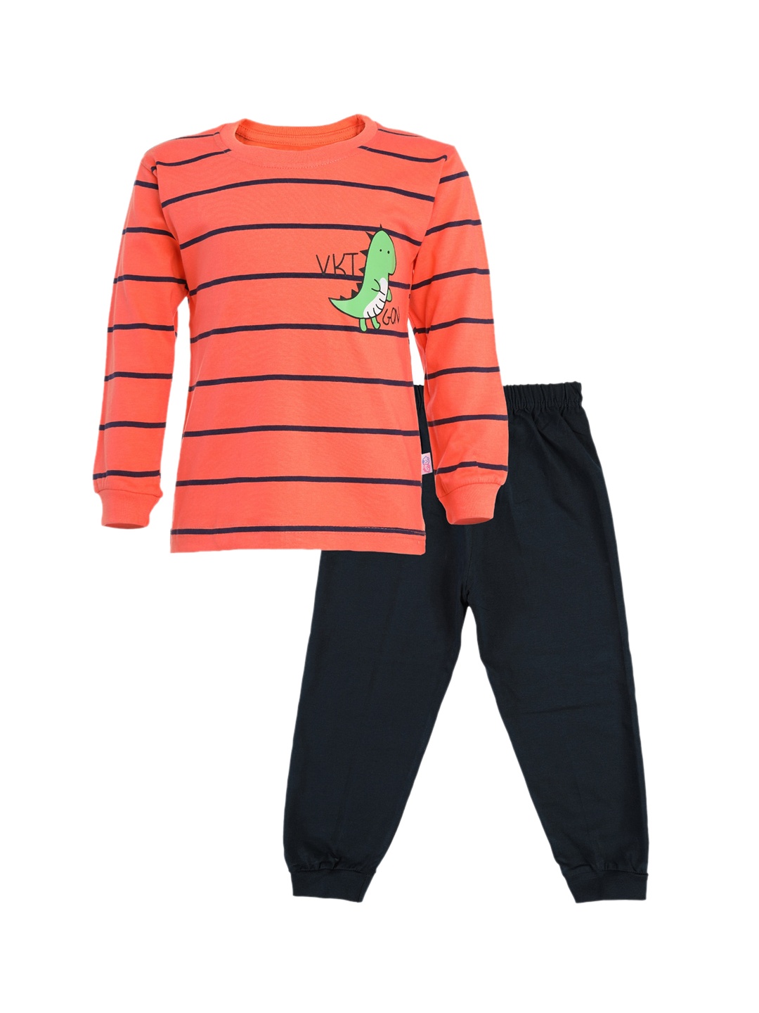 

CATCUB Unisex Kids Peach-Coloured & Black Printed Pure Cotton T-shirt with Trousers