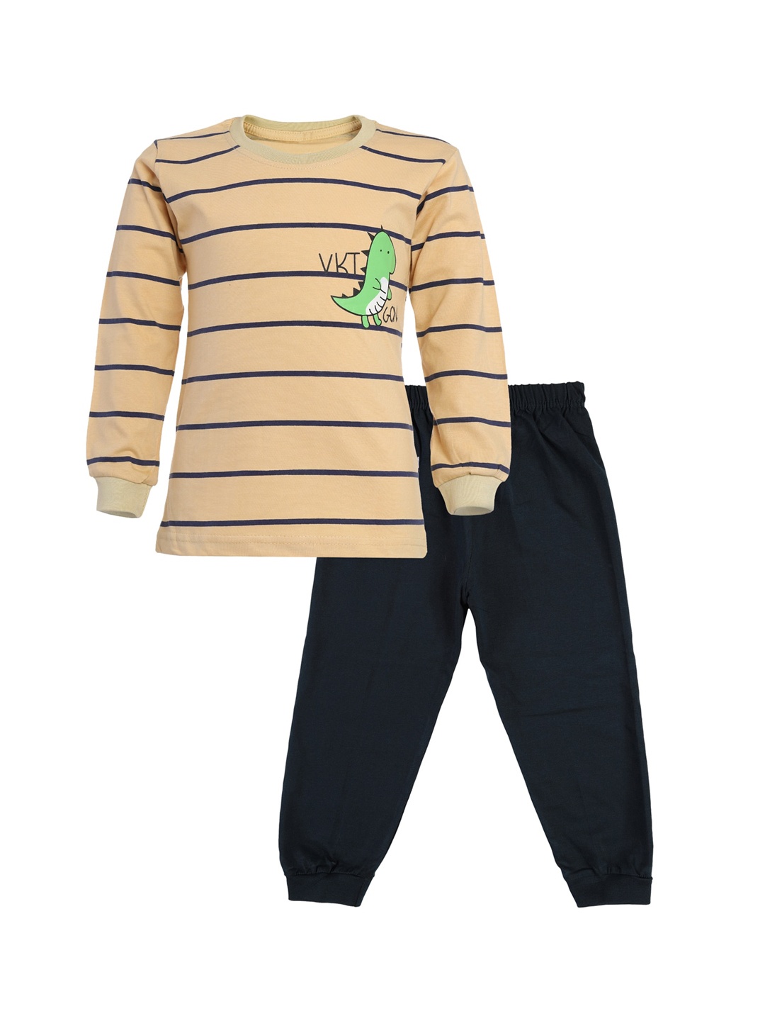 

CATCUB Unisex Kids Beige & Black Printed T-shirt with Trousers