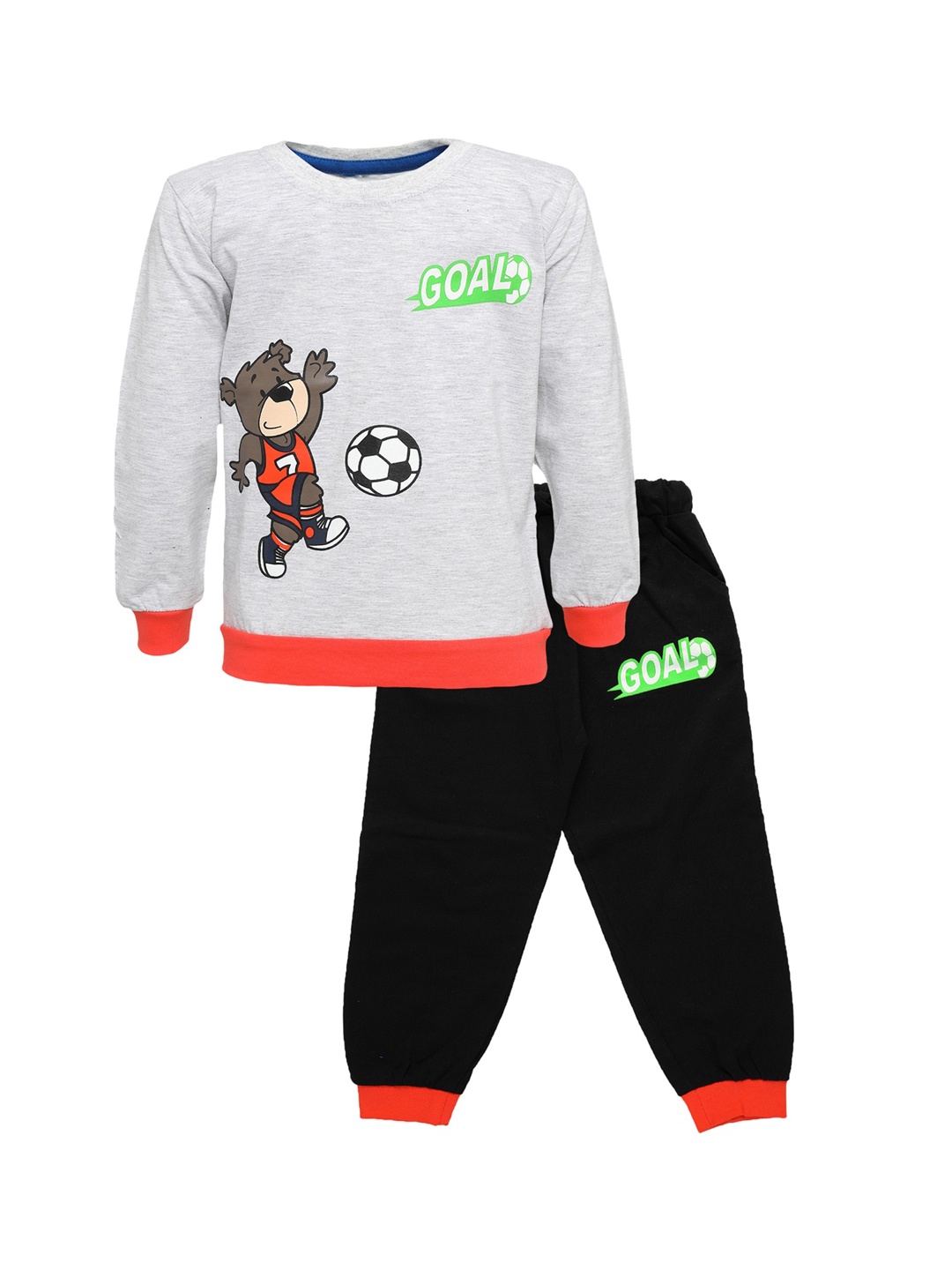 

CATCUB Unisex Kids Grey & Black Printed T-shirt with Trousers