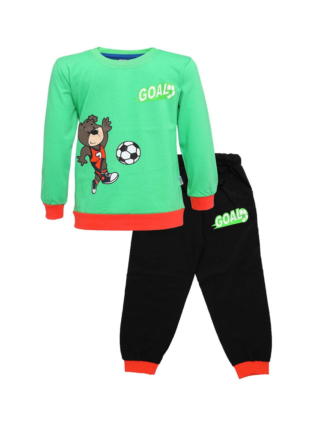 

CATCUB Unisex Kids Green & Navy Blue Printed Pure Cotton T-shirt with Pyjamas