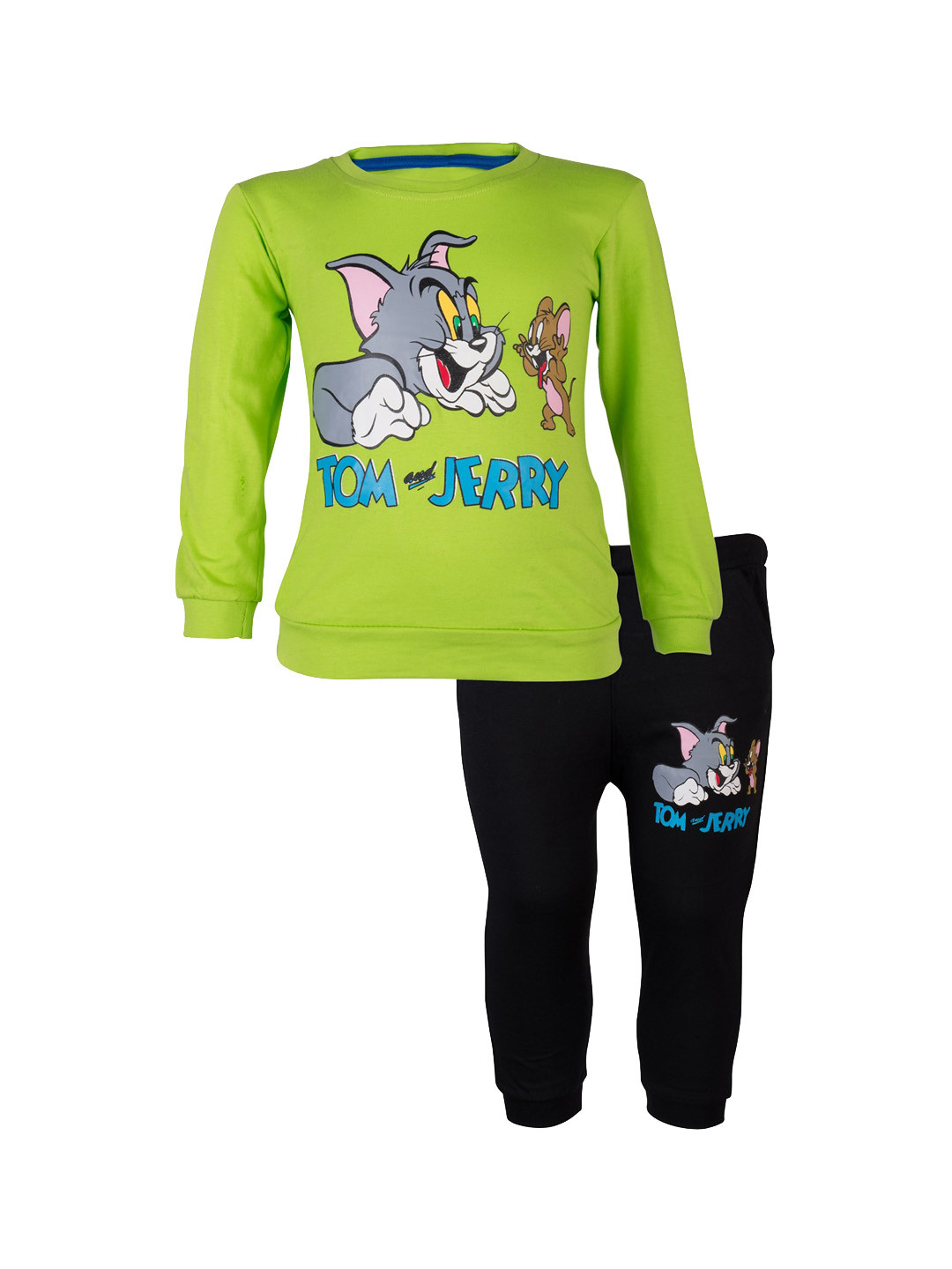 

CATCUB Unisex Kids Green & Navy Blue Tom and Jerry Printed T-shirt with Trousers