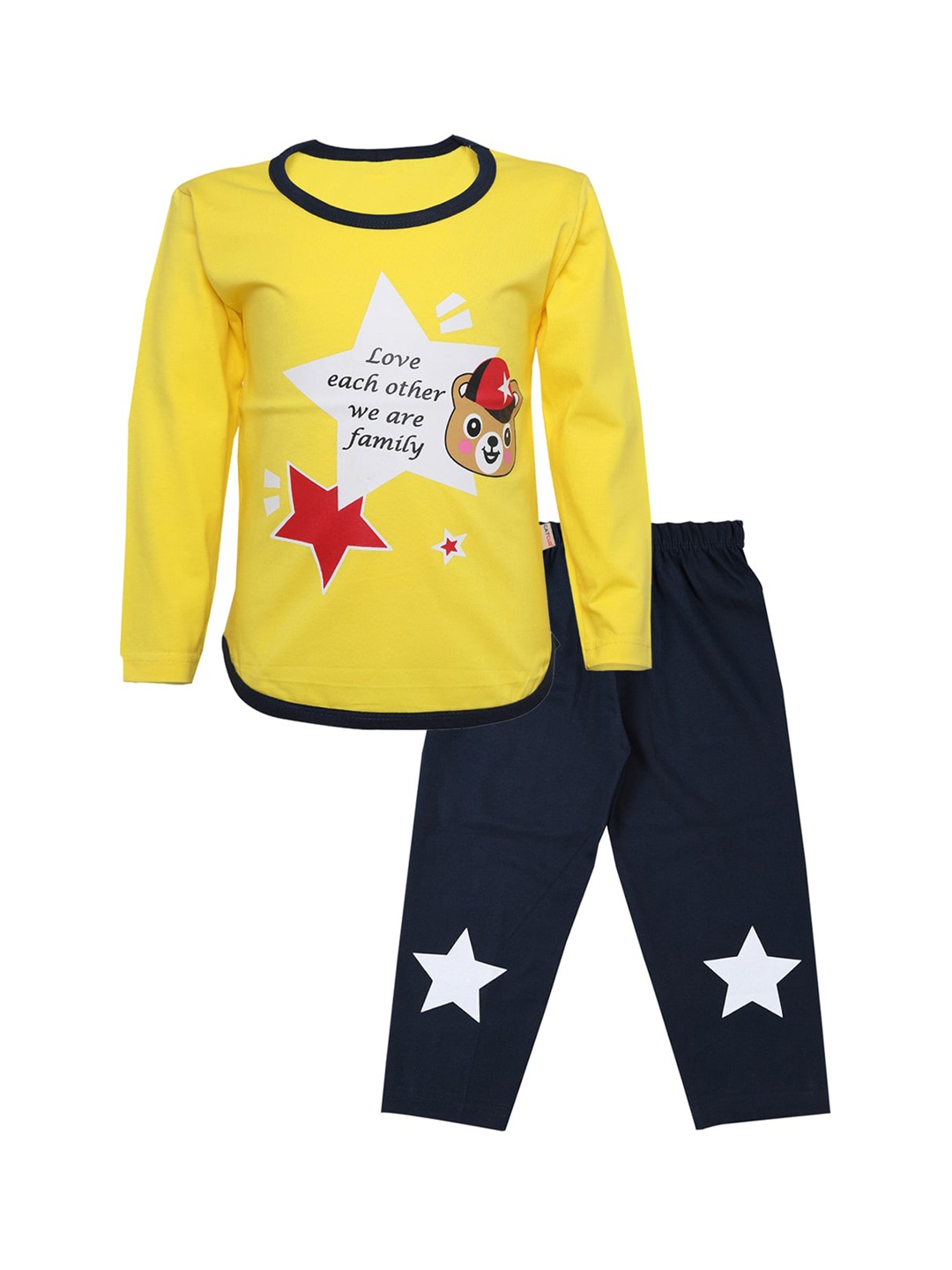 

CATCUB Unisex Kids Yellow & Black Printed T-shirt with Trousers