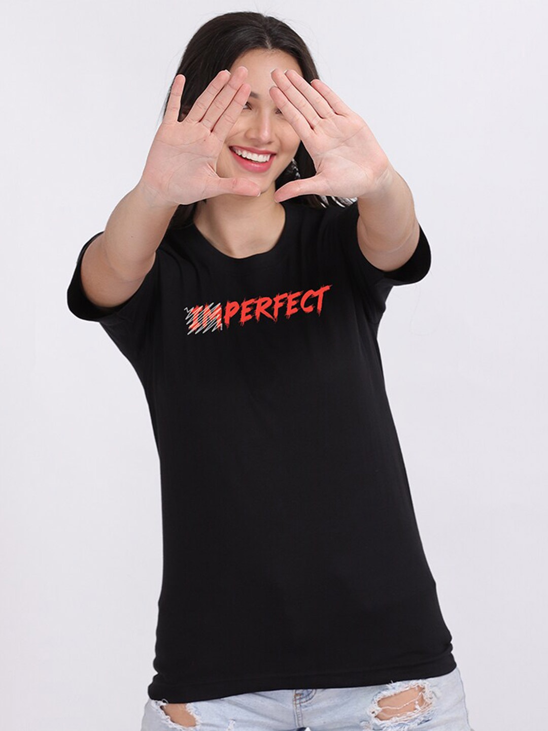 

Mad Over Print Women Black I m Perfect T-shirt
