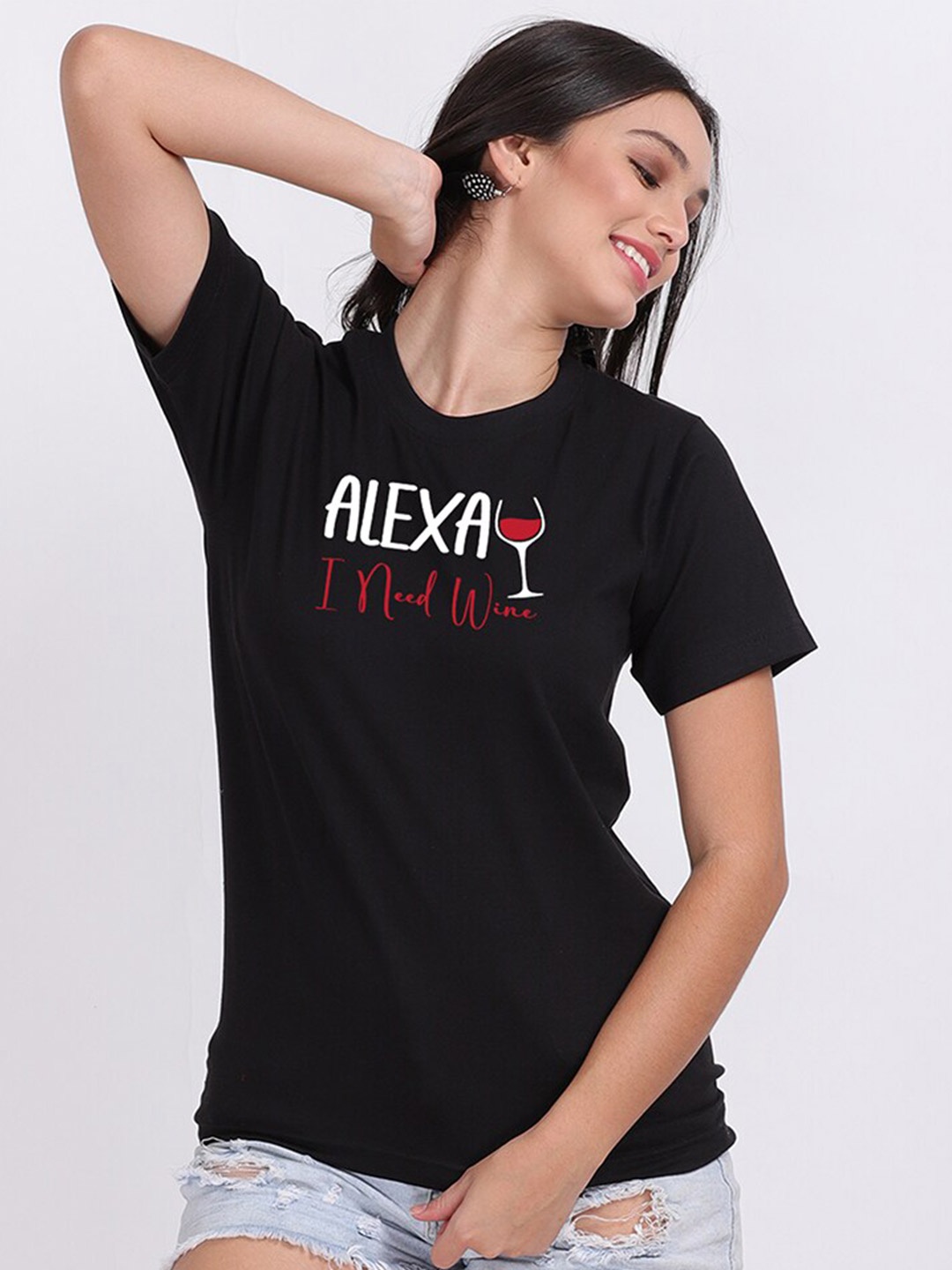 

Mad Over Print Women Black Alexa Typography Print T-shirt