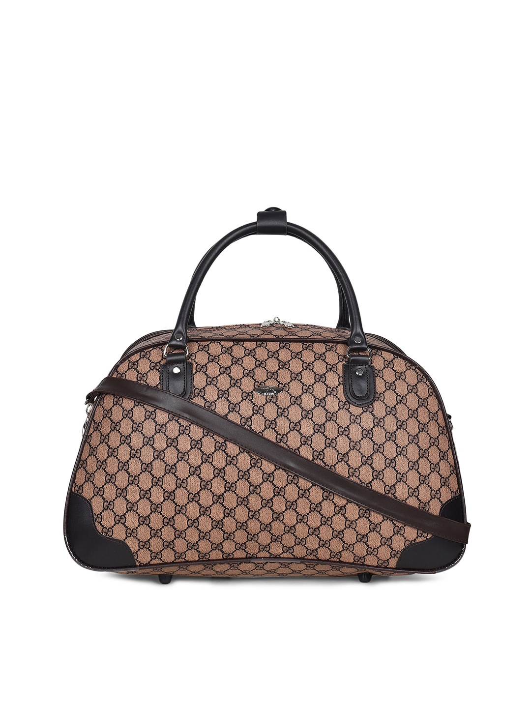 

AMYENCE Women Camel Brown & Black GG Printed Duffel Bag