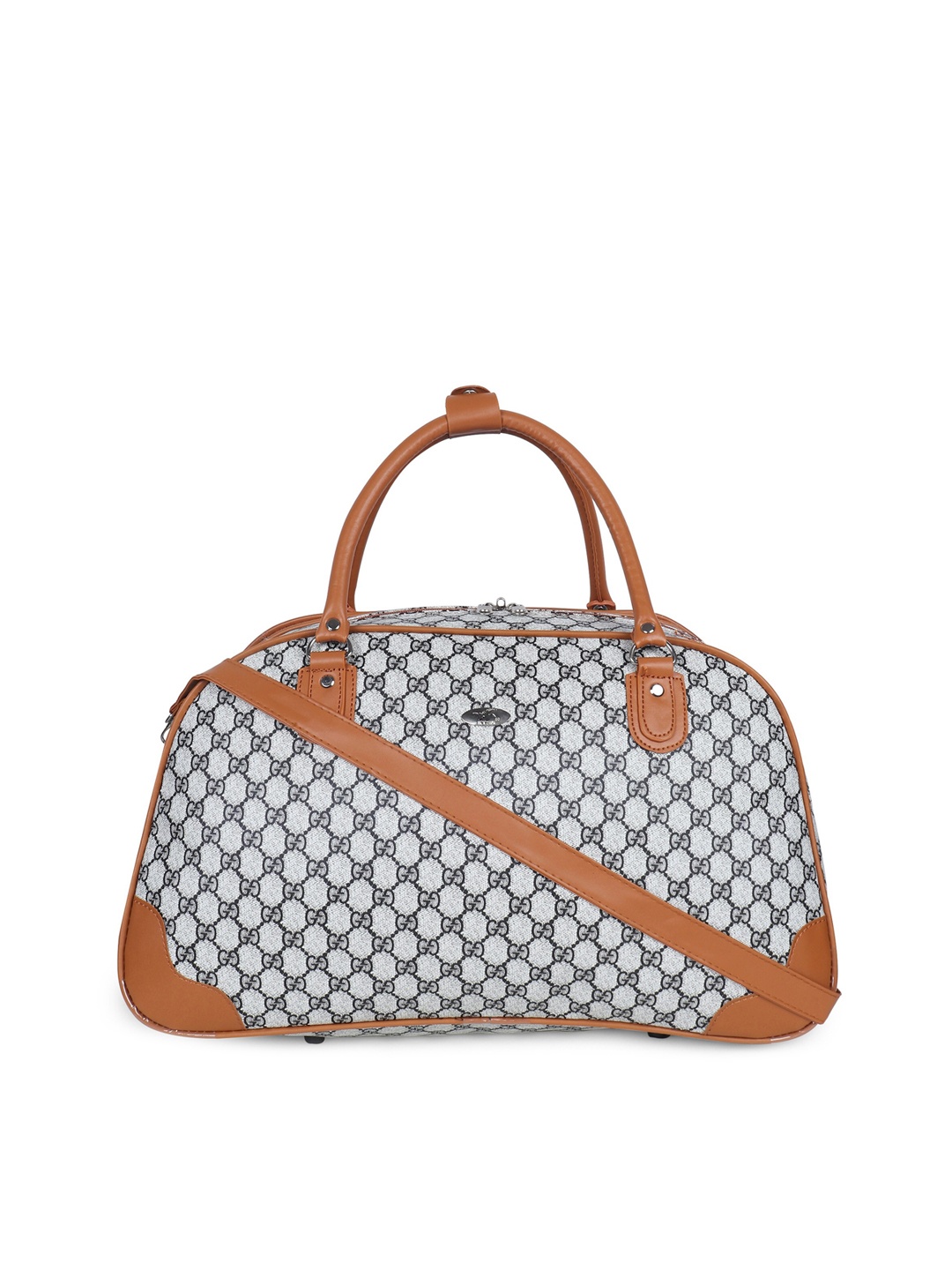 

AMYENCE Tan & Grey Printed PU Duffel Bag