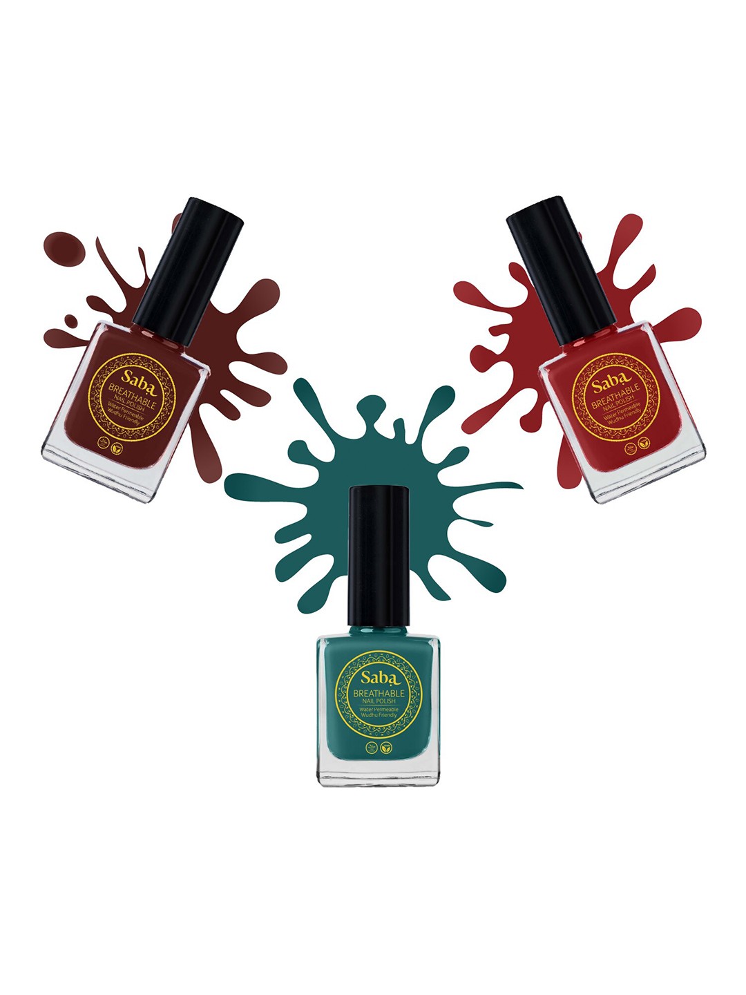 

Saba Set Of 3 Breathable Nail Polish 12 ml Each - Mahogany + Emerald Green + Rouge Red