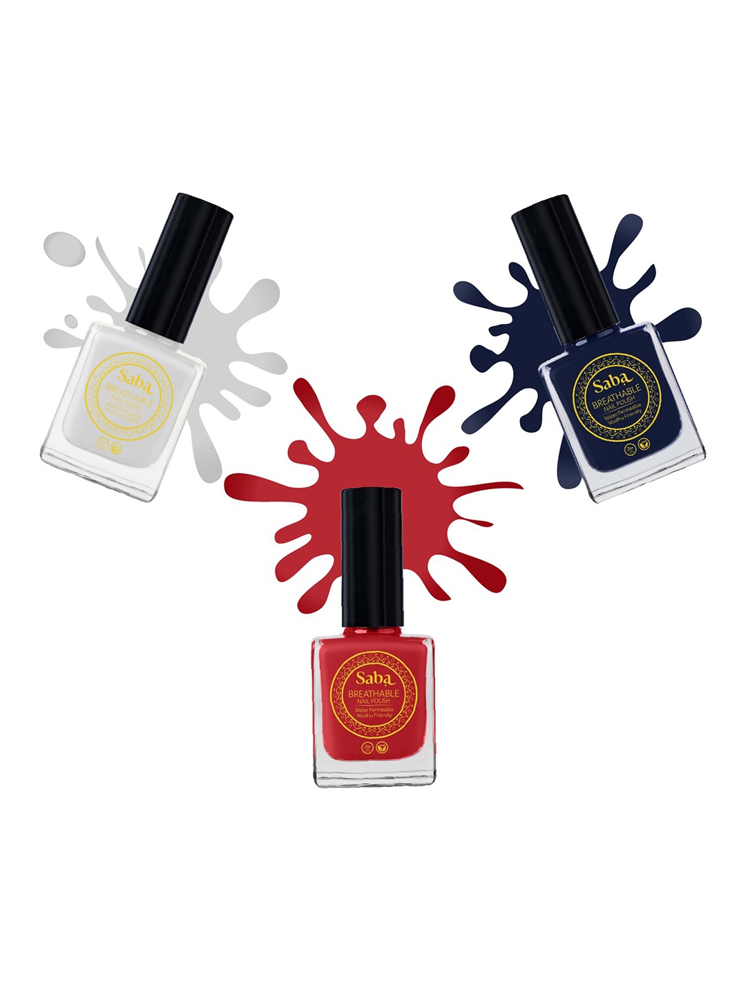 

Saba Set Of 3 Breathable Nail Polish 12 ml Each- Titanium Grey+ Dark Fantasy+ Russian Blue