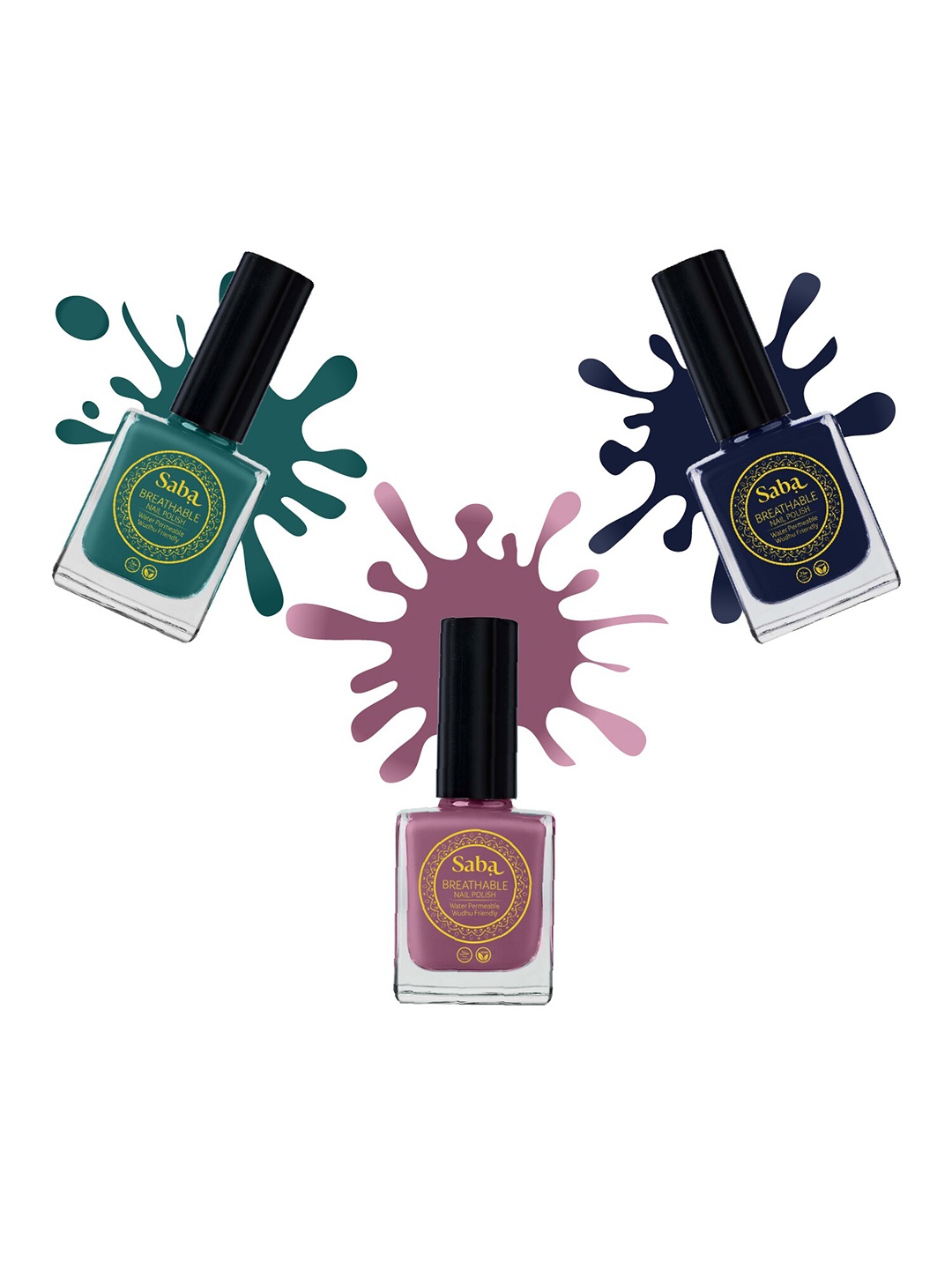 

Saba Set of 3 Breathable Nail Paint 12 ml Each - Emerald Green, Burnt Rose, Russian Blue