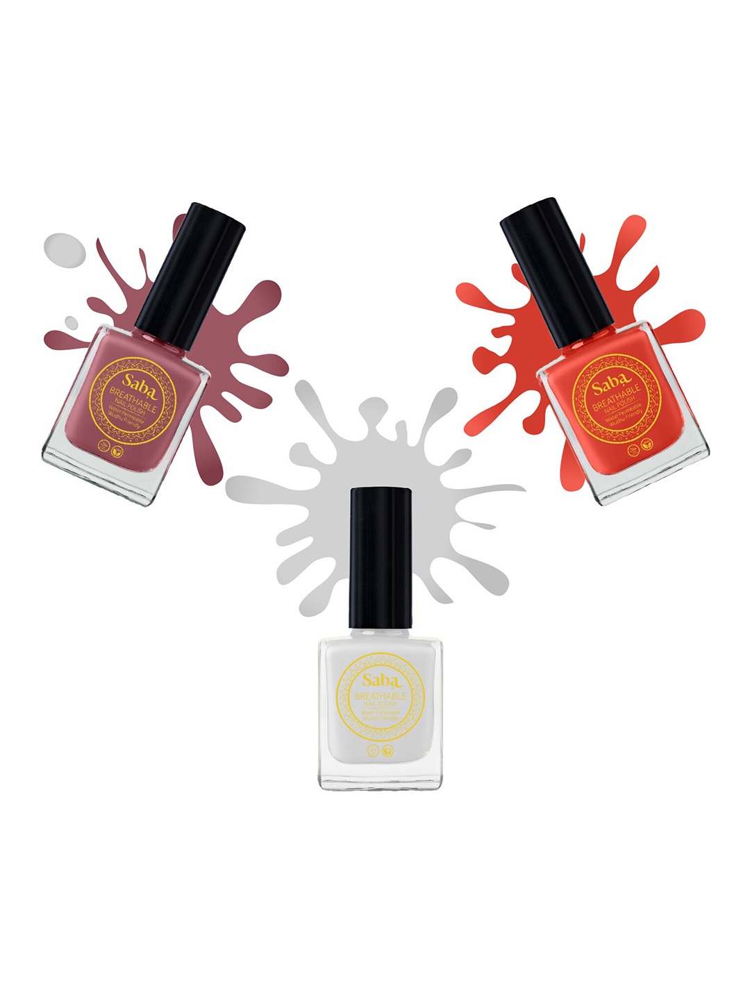

Saba Set Of 3 Breathable Nail Polish 12 ml Each-Persian Rogue+ Titanium Grey+ Hibiscus Red
