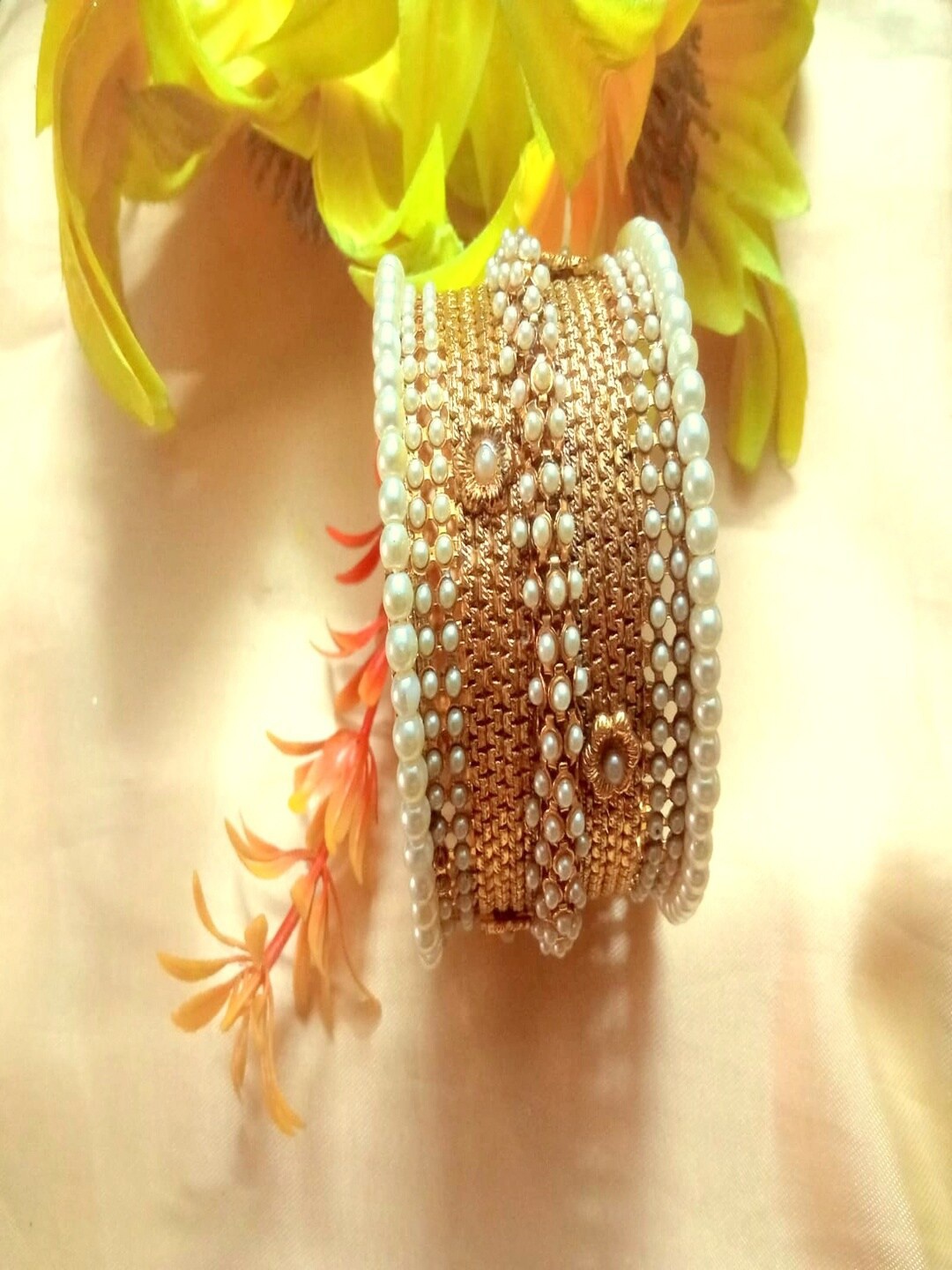 

Runjhun Gold-Plated & White Stone Studded Bangle