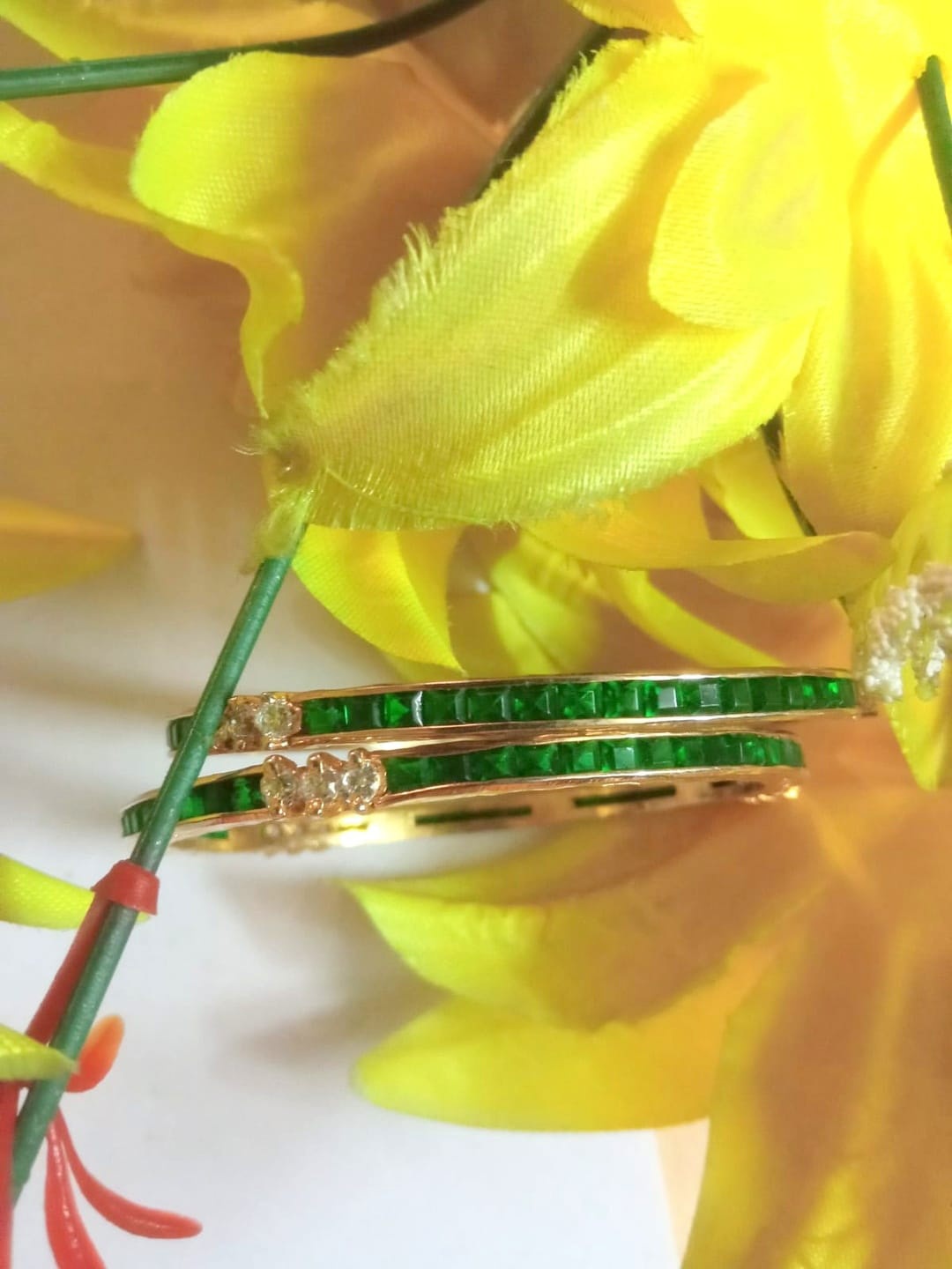 

Runjhun Gold-Plated Green AD-Studded Bangles