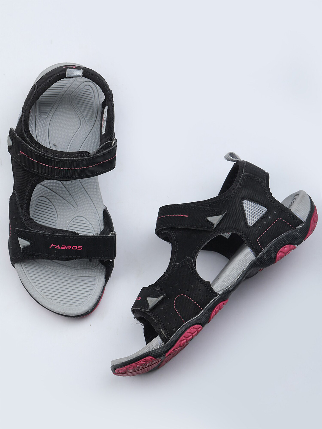 

ABROS Women Black & Grey Pink Sports Sandals