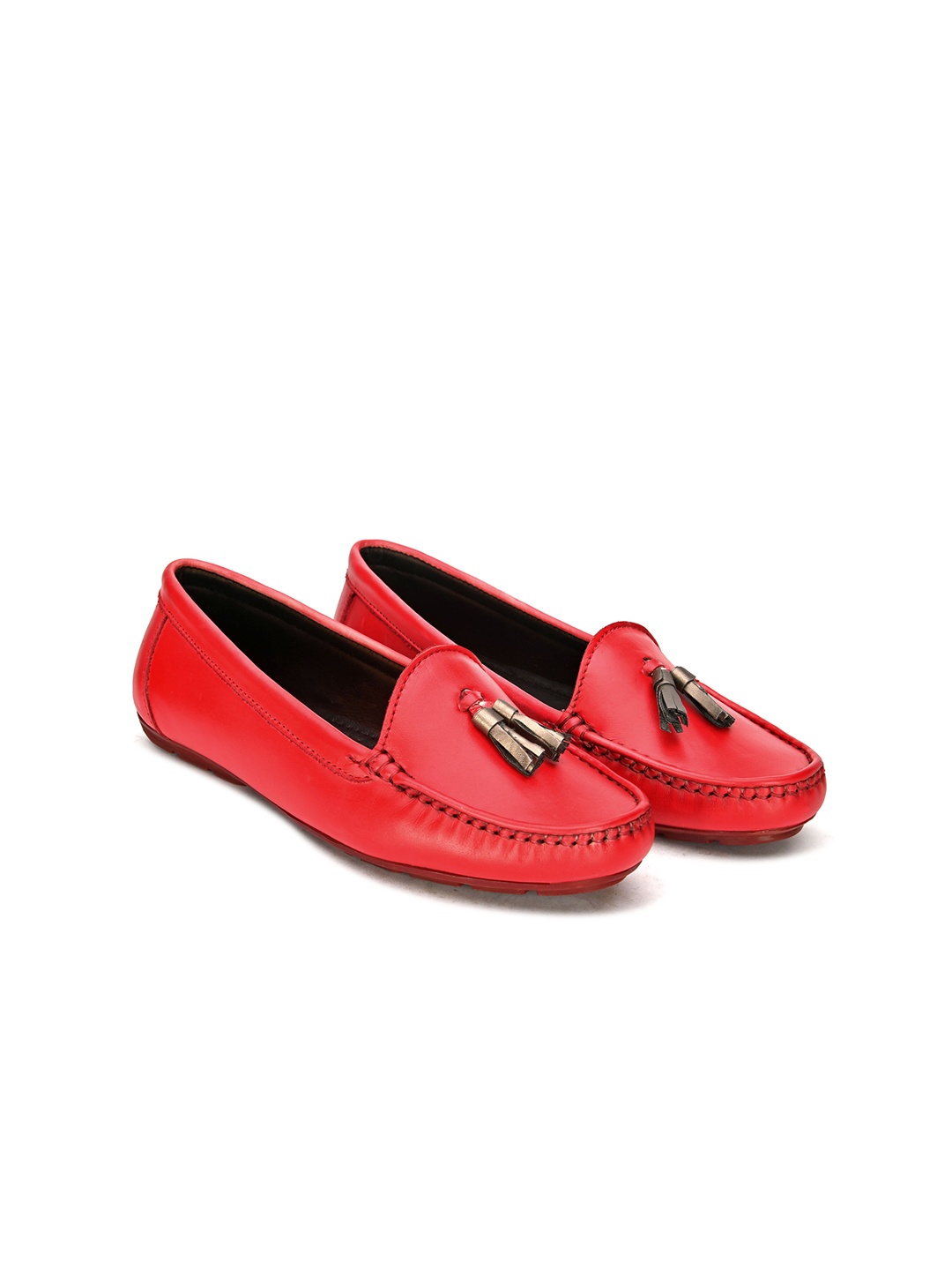 

BRISKERS Women Red Solid Leather Loafers