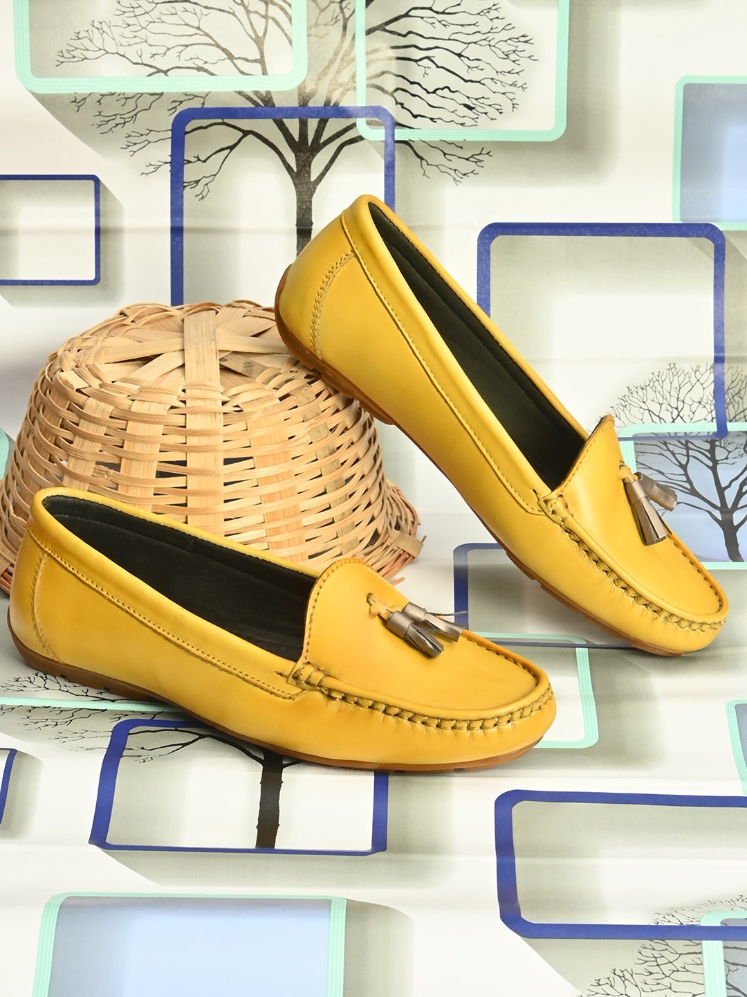 

BRISKERS Women Yellow Leather Loafers