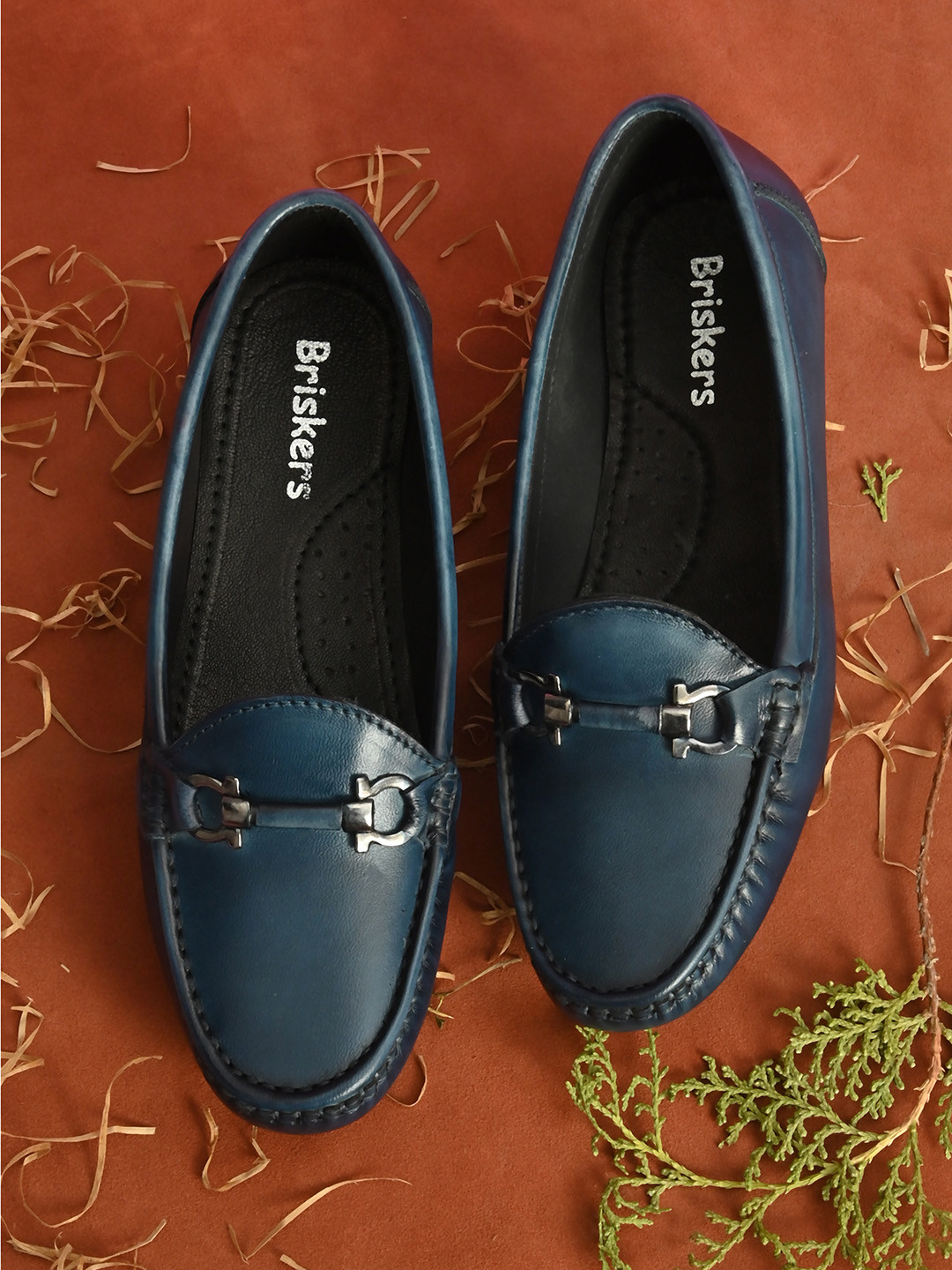 

BRISKERS Women Blue Leather Loafers