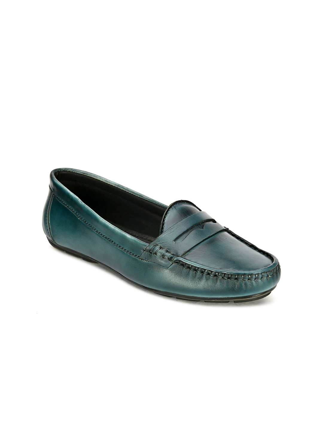 

BRISKERS Women Green Leather Loafers