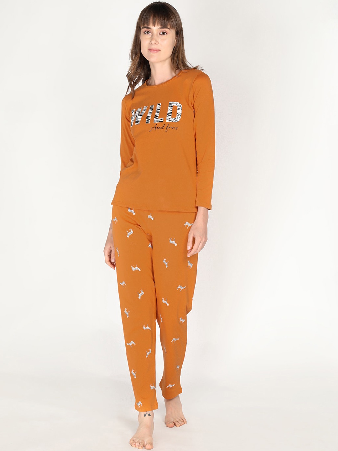 

Organzaa Women Mustard Printed Night suit