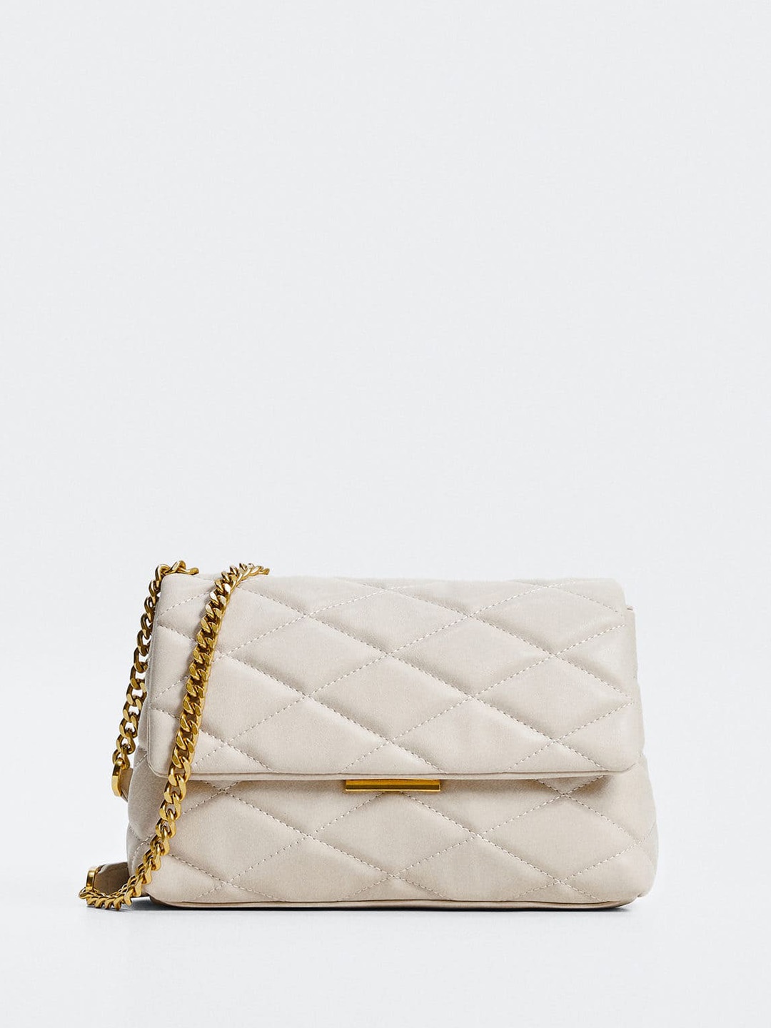 

MANGO Beige Solid Structured Shoulder Bag with Quilted Detail