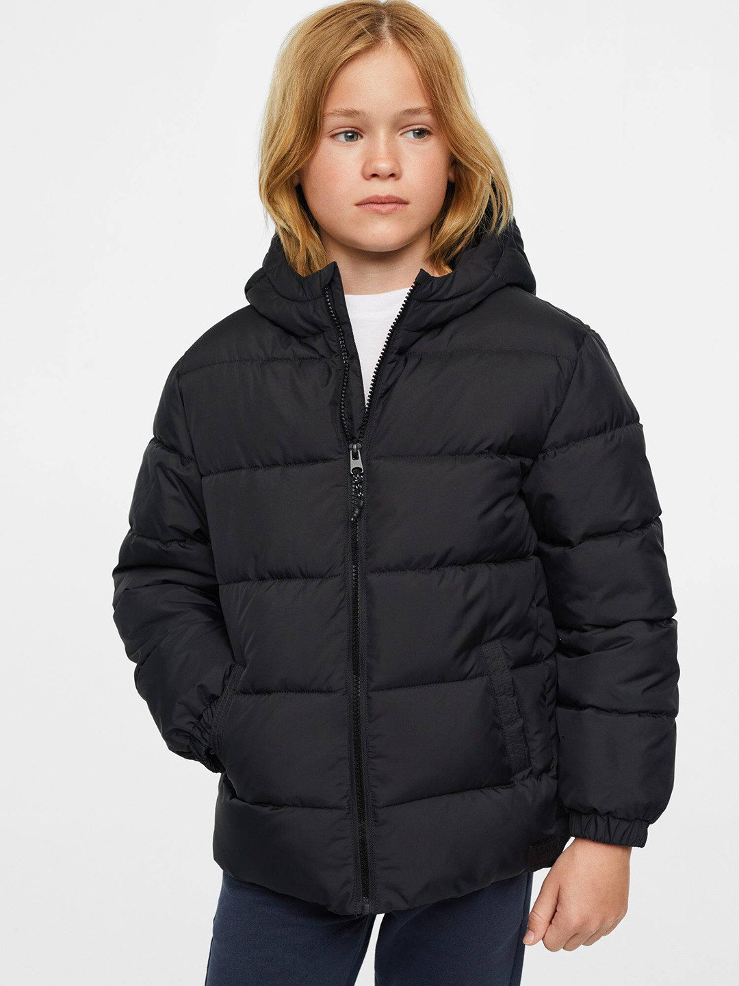

Mango Kids Boys Black Solid Hooded Sustainable Padded Jacket