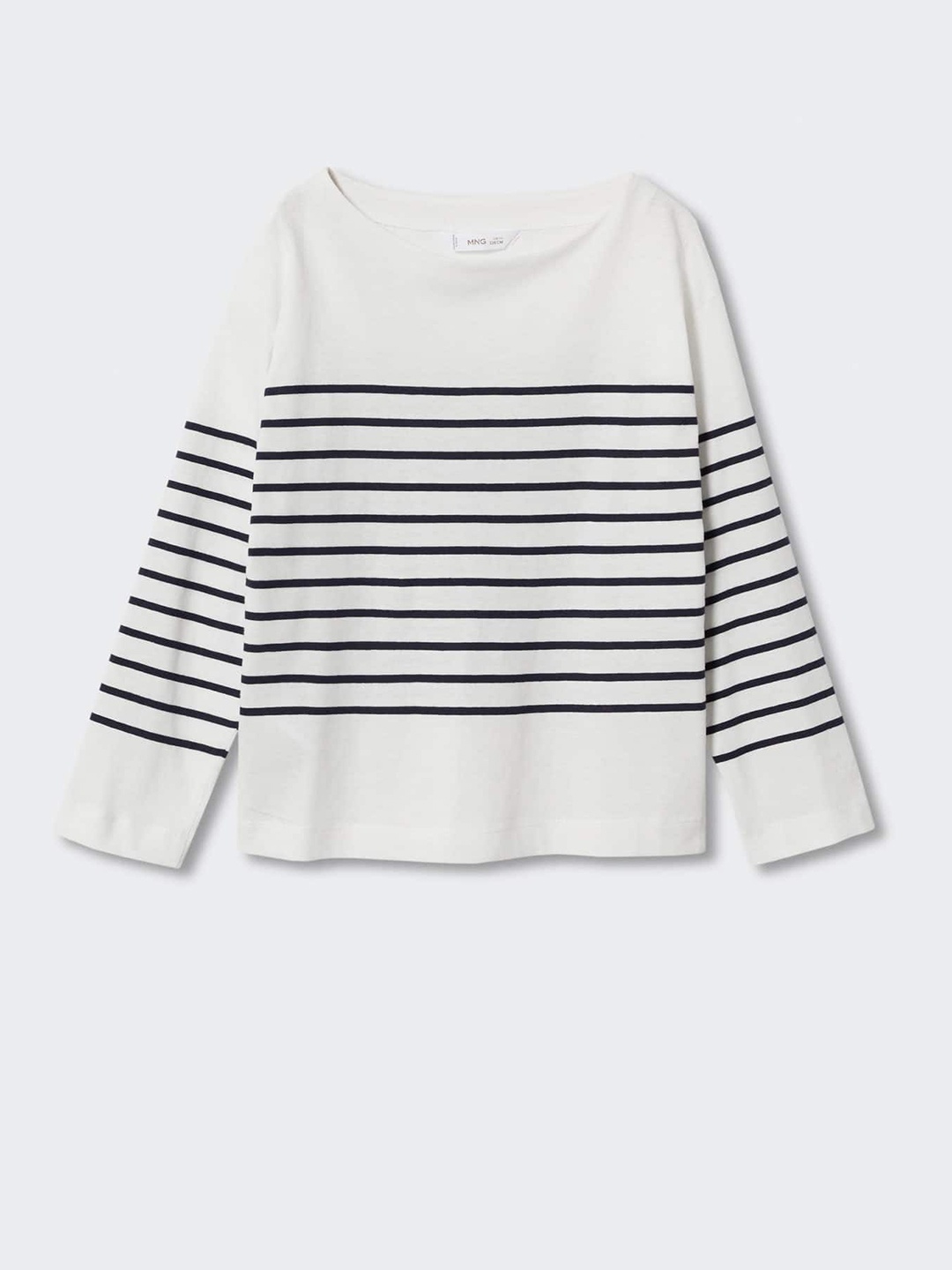 

Mango Kids Girls White & Navy Blue Pure Cotton Striped Sustainable T-shirt