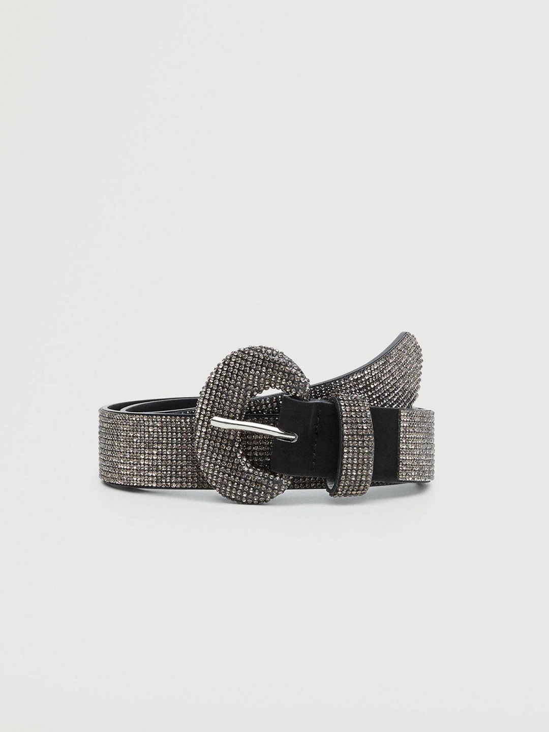 

MANGO Women Stone Embellished Slim Belt, Black
