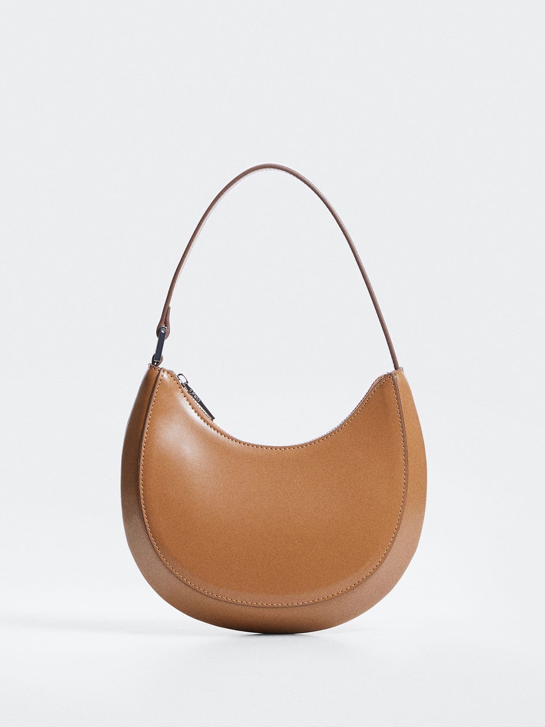 

MANGO Brown Solid Half Moon Baguette Bag