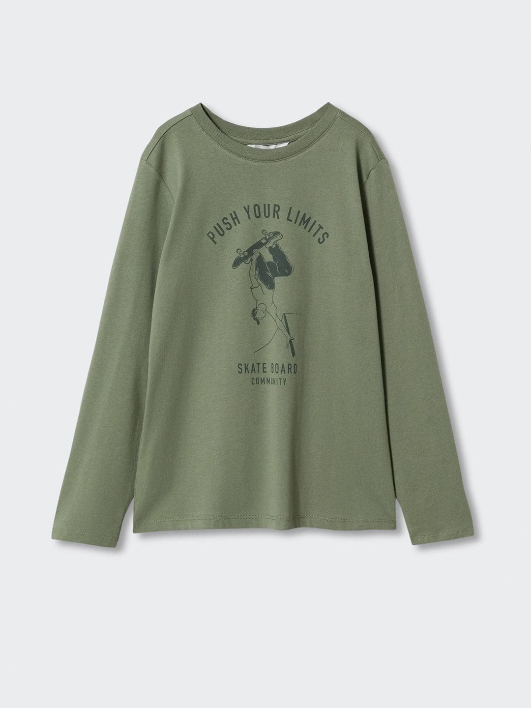 

Mango Kids Boys Pure Cotton Graphic Print Sustainable T-shirt, Olive
