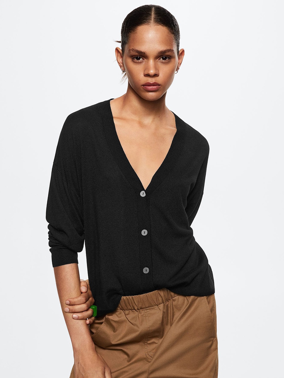 

MANGO Women Black Solid Cardigan