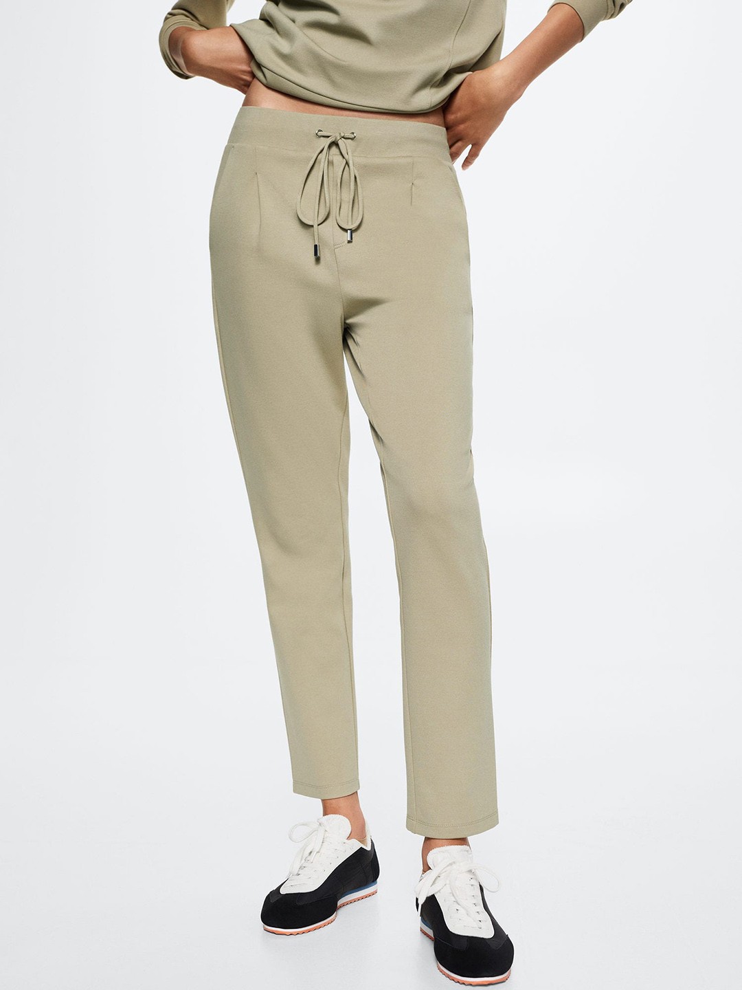 

MANGO Women Beige Solid Track Pants