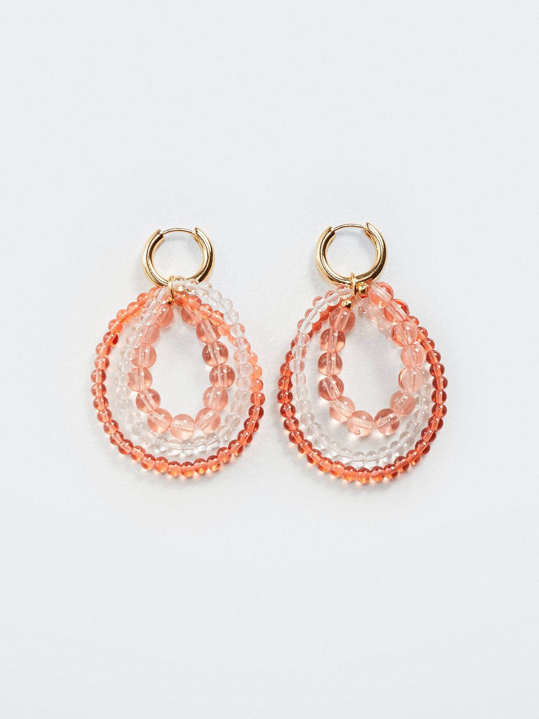 

MANGO Beaded Circular Drop Earrings, Coral