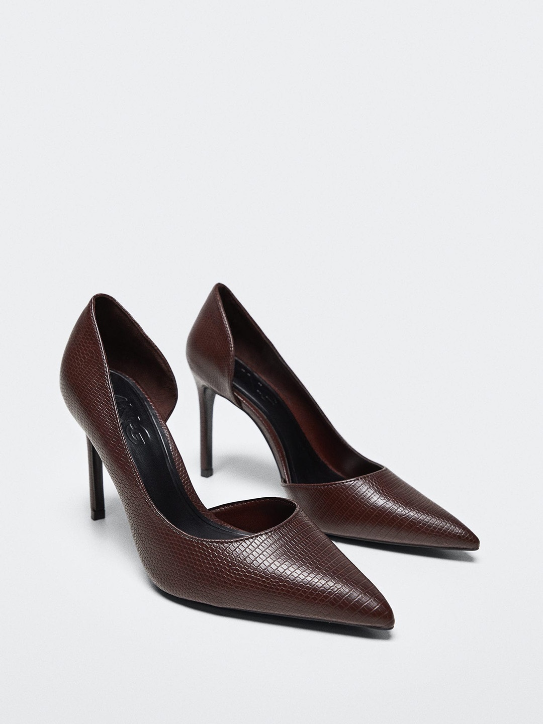 

MANGO Coffee Brown Snakeskin Textured Stiletto Pumps