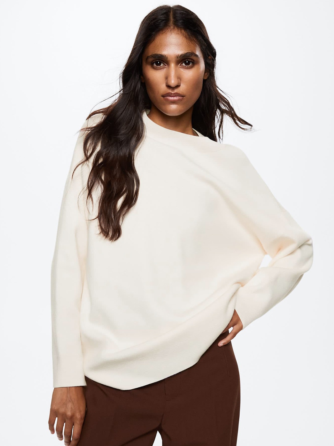 

MANGO Women Off White Solid Pullover