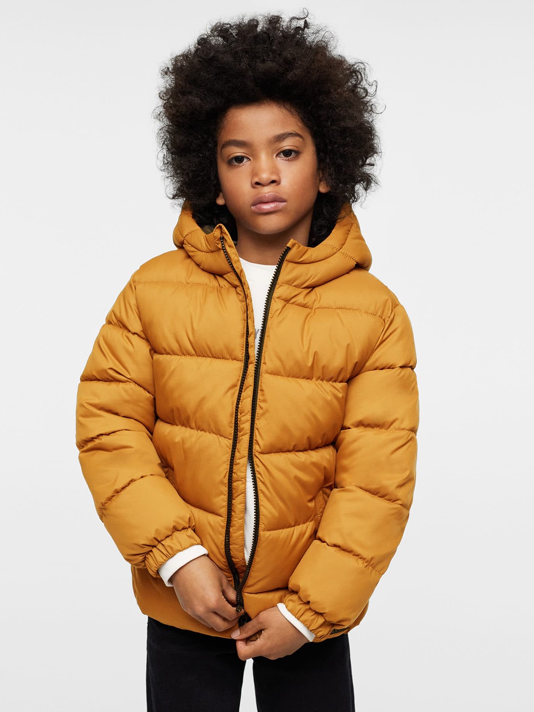

Mango Kids Boys Mustard Yellow Solid Sustainable Puffer Jacket