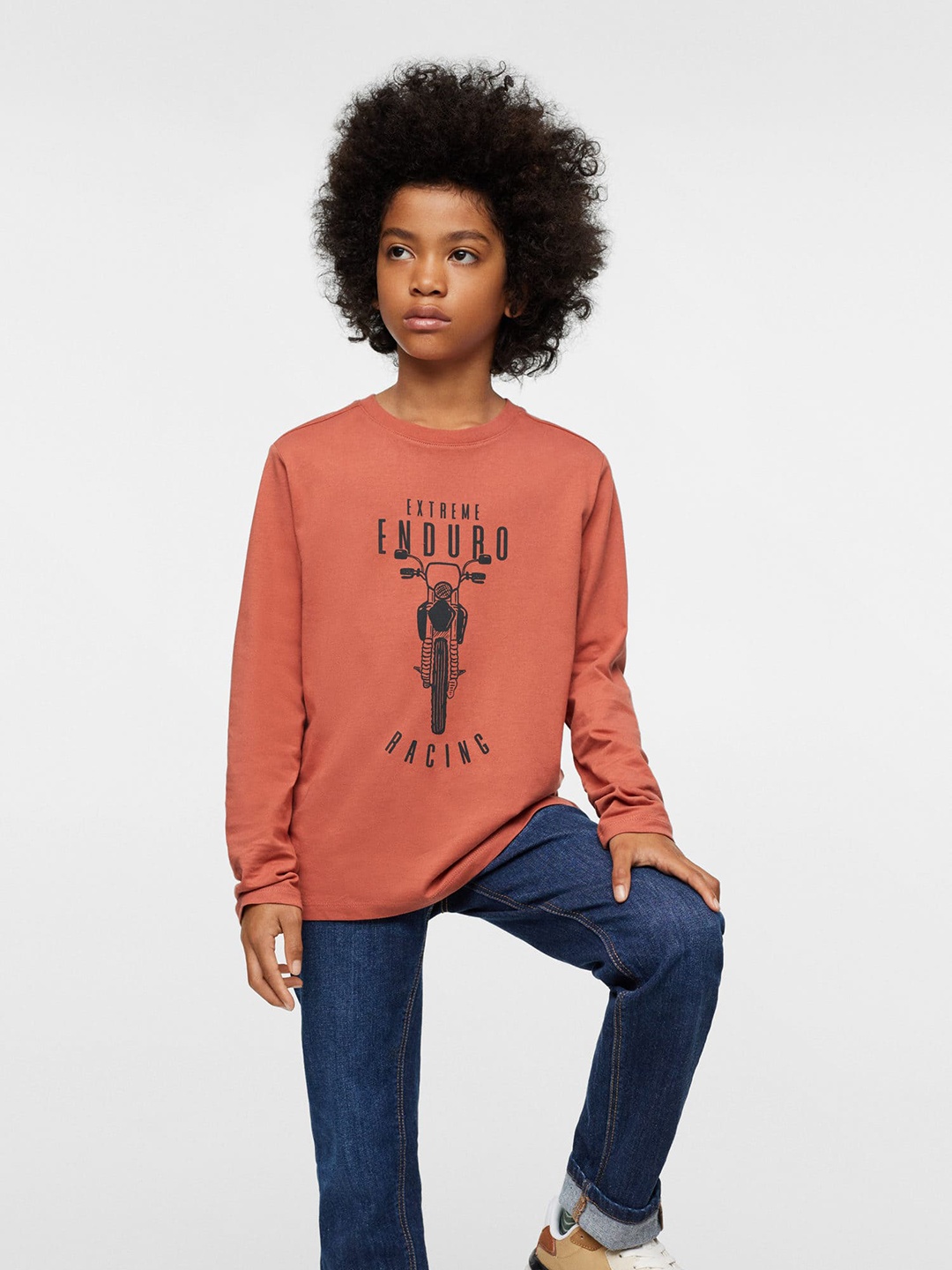 

Mango Kids Boys Pure Cotton Graphic Print Sustainable T-shirt, Coral