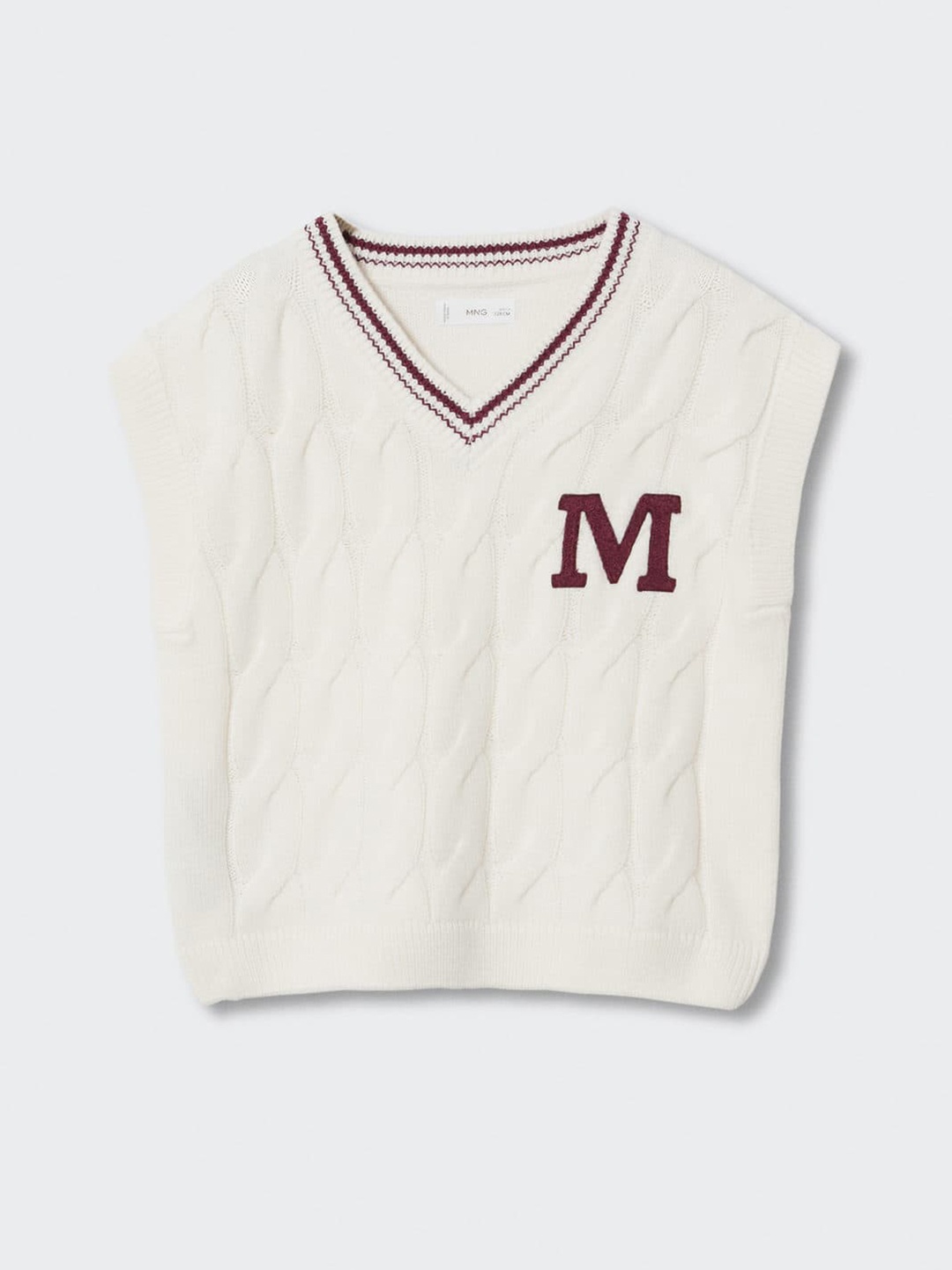 

Mango Kids Girls White Cable Knit Sustainable Sweater Vest with Embroidered Detail