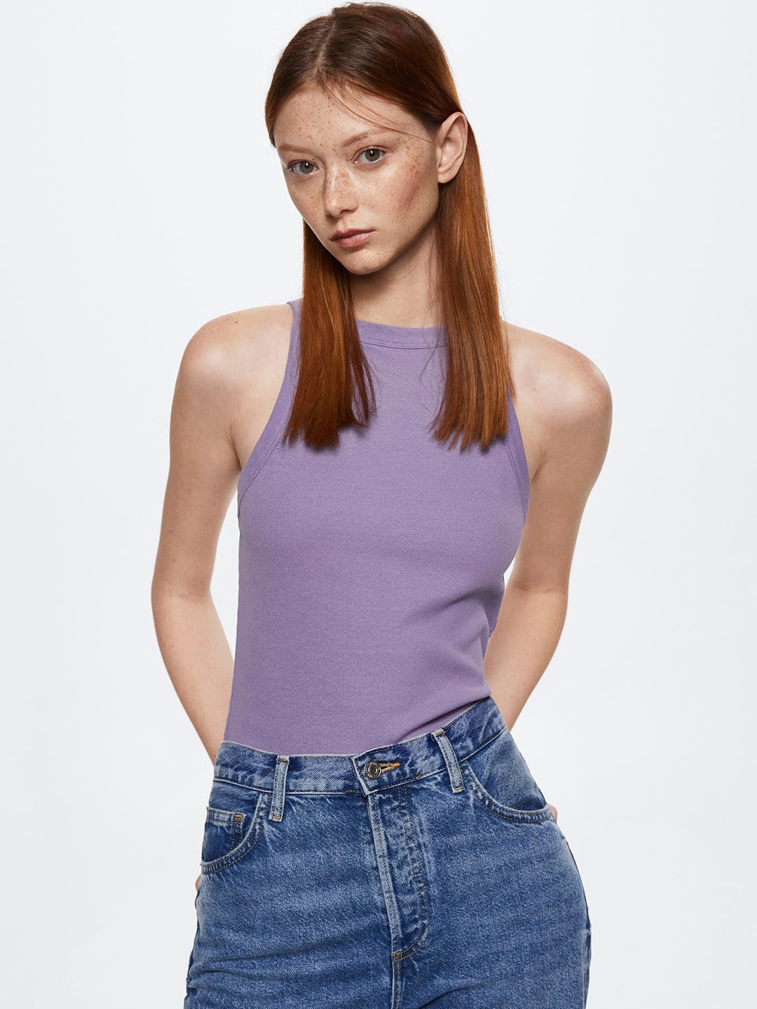 

MANGO Women lavender Styled Back Top, Mauve