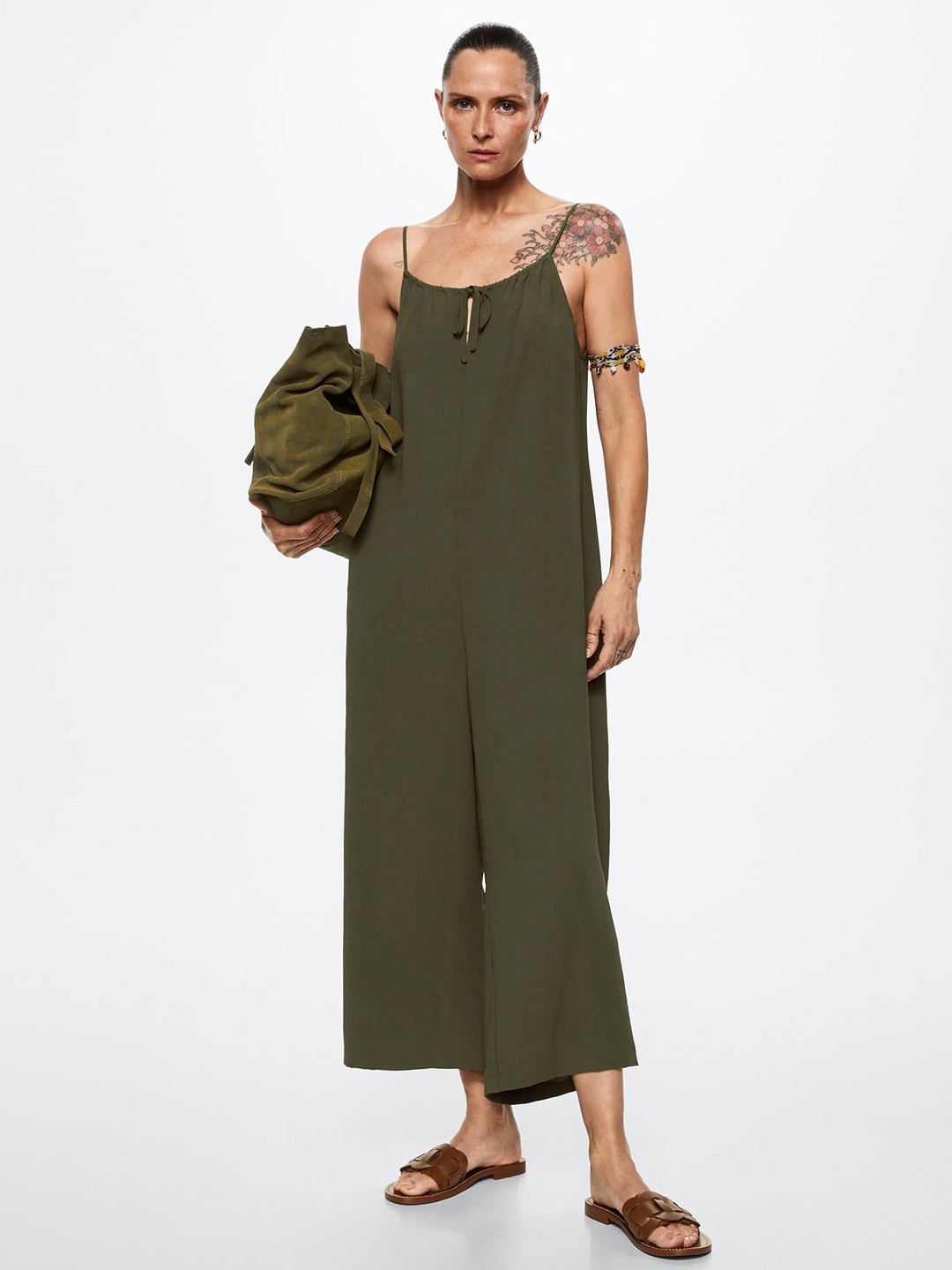 

MANGO Olive Green Basic Jumpsuit